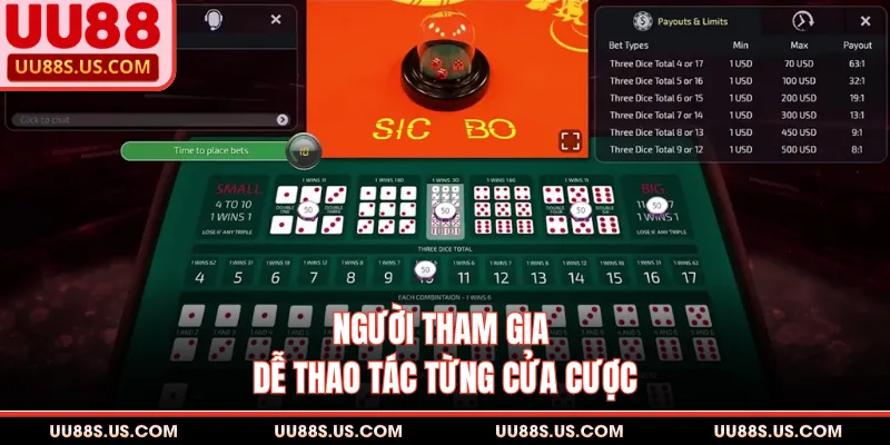 Người tham gia dễ thao tác từng cửa cược